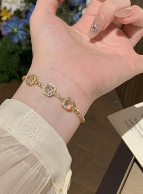 方糖手链女纯银999轻奢小众精致抽拉方钻手饰品送女友情人节礼物