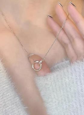 莫比乌斯环999纯银项链女轻奢小众双环锁骨链高级感2023新款爆款