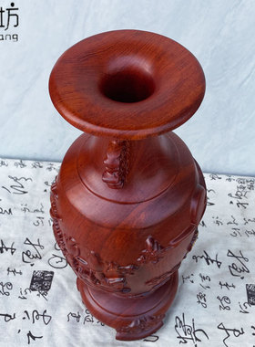 花梨木实木雕刻花瓶摆件工艺品家居中式玄关电视柜装饰品乔迁送礼