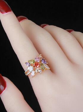 彩时尚韩国五戒子夸张水晶清新锆石饰品装饰潮指环个性食指戒指女