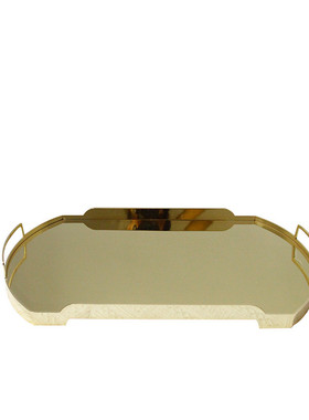 北欧风收纳客厅不锈钢家居样板间托盘美式轻奢长方形装饰手提摆盘