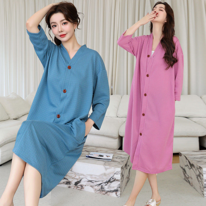 夏季吸水睡衣连体纽扣开衫睡裙男士浴衣裙薄款可裸穿浴袍春秋睡袍,淘宝优惠券,粉丝福利购,淘宝优惠卷