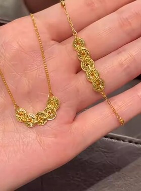 999纯银爆闪五帝钱币项链女碎冰冰铜钱盘缠钱多多锁骨链生日礼物