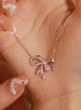 999纯银蝴蝶结项链女轻奢小众高级感锁骨链2023新款爆款生日礼物