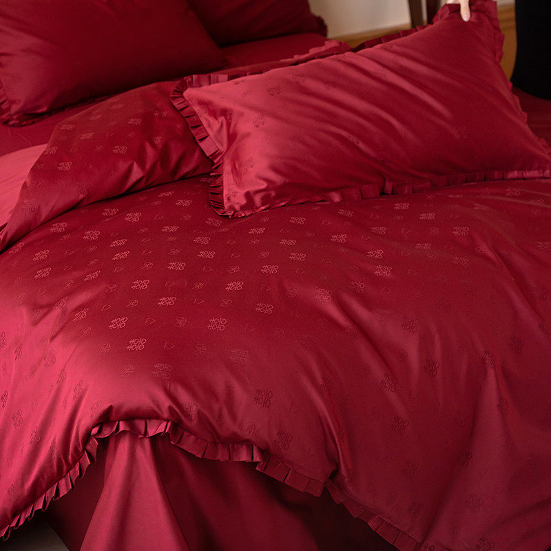 公主风婚庆四件套纯棉喜字提花被套红色喜庆结婚陪嫁床单床上用品,淘宝优惠券,粉丝福利购,淘宝优惠卷