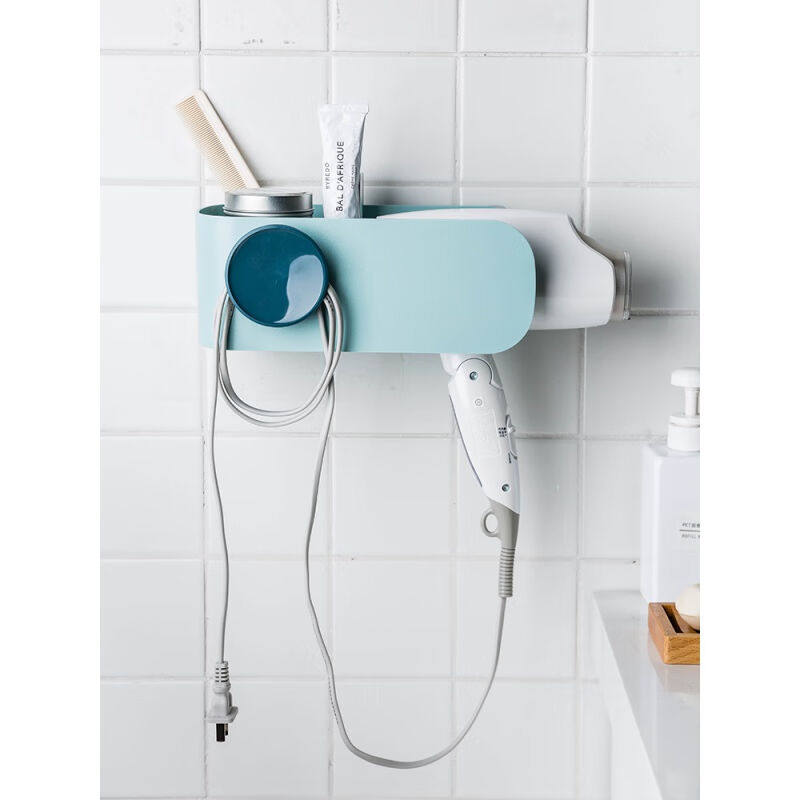 电吹风挂架浴室免打孔吹风机架卫生间厕所壁挂置物收纳架幽静深绿,淘宝优惠券,粉丝福利购,淘宝优惠卷