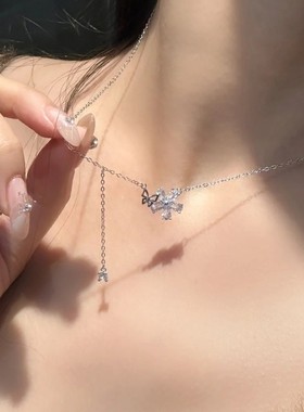 999纯银流苏樱花项链女生轻奢小众高级感足银锁骨链新款2024爆款