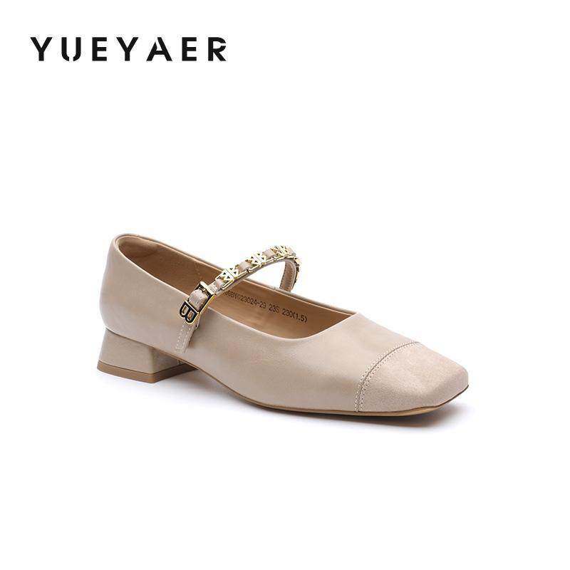 金属链条方头珍女鞋拼接一字带粗跟单鞋女低跟鞋,淘宝优惠券,粉丝福利购,淘宝优惠卷