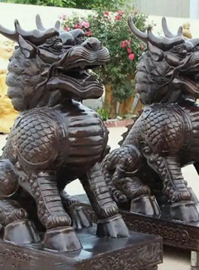 大型铸铜麒麟雕塑定制纯铜动物神兽铜像公司门口别墅酒店落地摆件