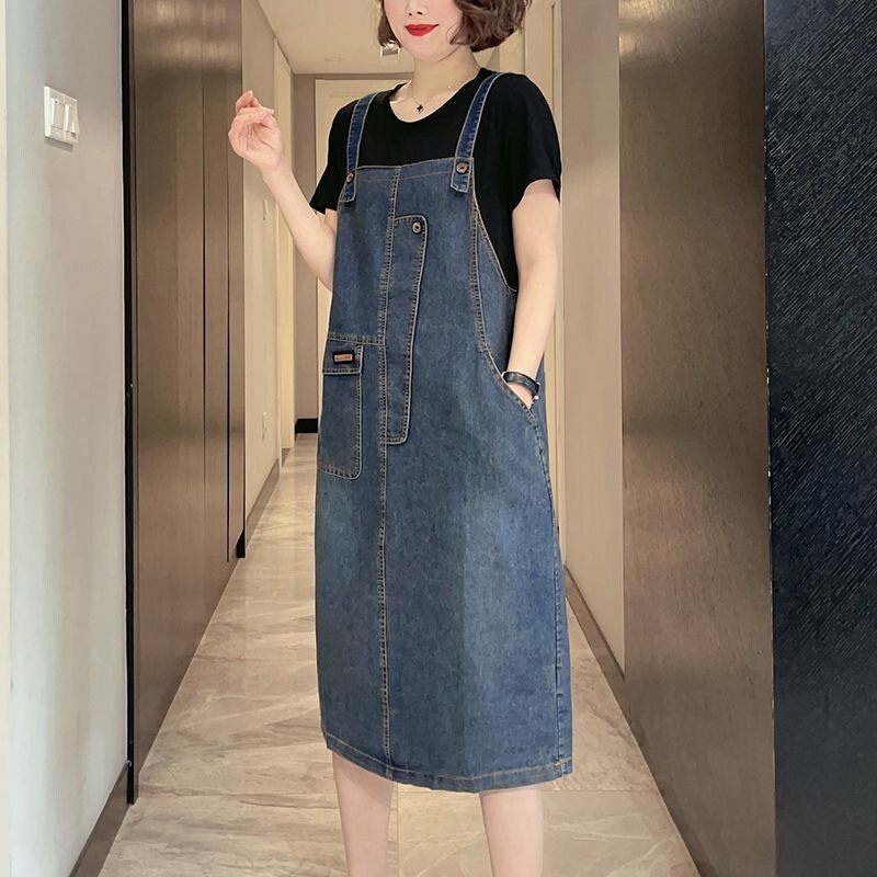 夏2025新款大码女牛仔背带裙休闲两件套减龄遮肚子,淘宝优惠券,粉丝福利购,淘宝优惠卷