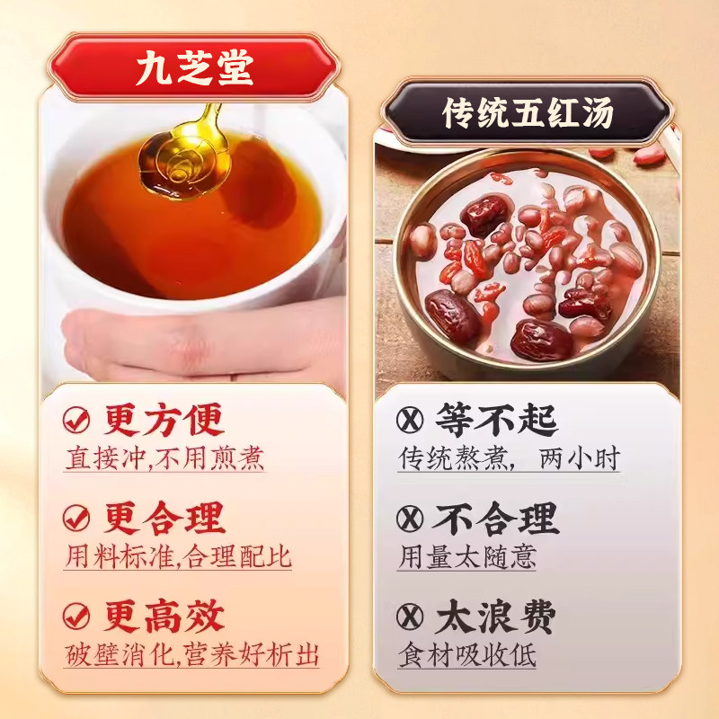 中华老字号 九芝堂 阿胶燕窝红枣五红汤 5g*30袋盒装 天猫优惠券折后￥14包邮(￥49-35)