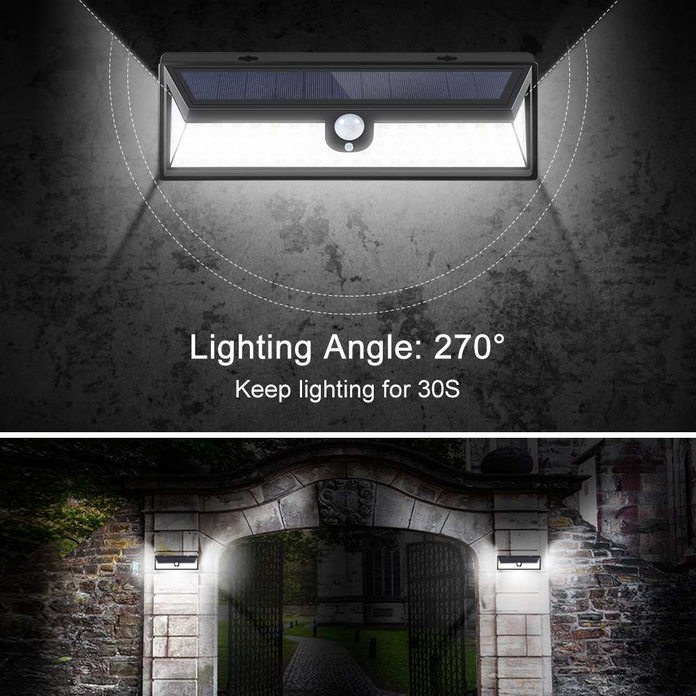 三面发光太阳能壁灯 感应灯爆款 118LED户外防水庭院灯人体 - 图0
