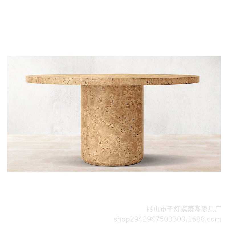 RH美式实木树瘤皮圆形餐桌现代简约原木餐桌北欧小户型实木饭桌,淘宝优惠券,粉丝福利购,淘宝优惠卷