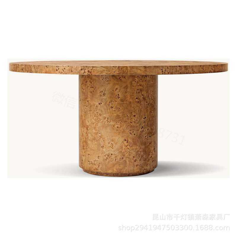 RH美式实木树瘤皮圆形餐桌现代简约原木餐桌北欧小户型实木饭桌,淘宝优惠券,粉丝福利购,淘宝优惠卷