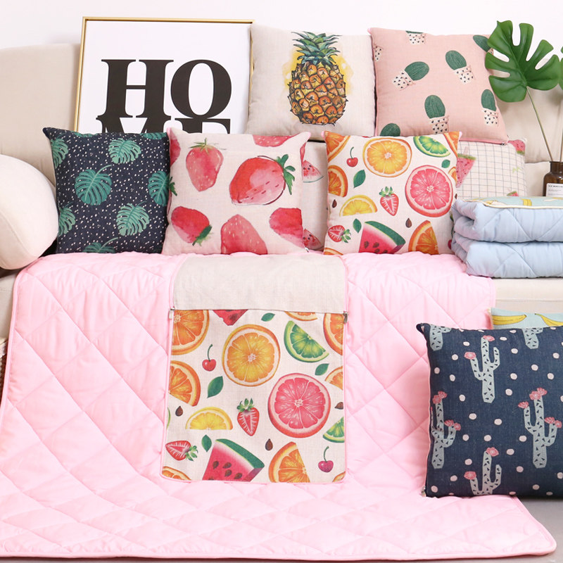 可爱水果棉麻办公室抱枕被子两用靠垫被汽车沙发S靠枕头午睡被加,淘宝优惠券,粉丝福利购,淘宝优惠卷