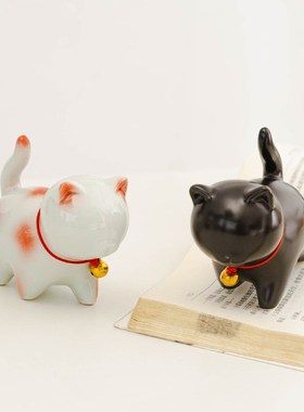国潮可爱陶瓷猫摆件创意s书房茶室办公室桌面解压治愈猫咪礼品礼