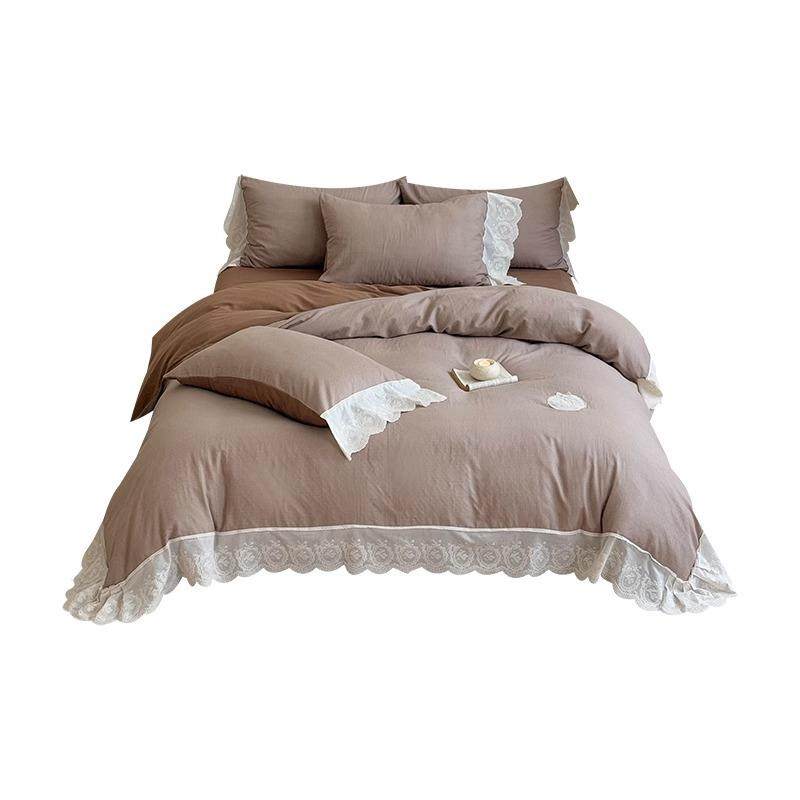 法式复古风柔软全棉双层纱四件套简约纯色蕾丝花边被套床上用品,淘宝优惠券,粉丝福利购,淘宝优惠卷