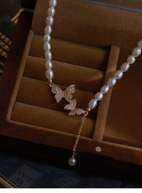 巴洛克仿珍珠项链蝴蝶吊坠轻奢ins小众设气质百搭法式