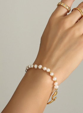 银星河新款S925纯银小众设计感不规则珍珠手链复古简约轻奢气质