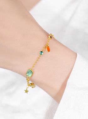 法式温柔复古风螃蟹海星彩宝手链气质花朵仙女ins风网红简约