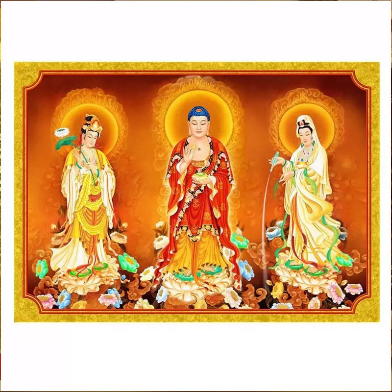 18D 西方三圣背景墙纸客厅佛像图壁画佛堂寺庙装饰接引图壁纸,淘宝优惠券,粉丝福利购,淘宝优惠卷