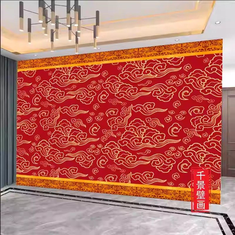 新中式风格壁纸中国风饭店餐厅壁布客厅红色祥云图案电视背景墙纸,淘宝优惠券,粉丝福利购,淘宝优惠卷