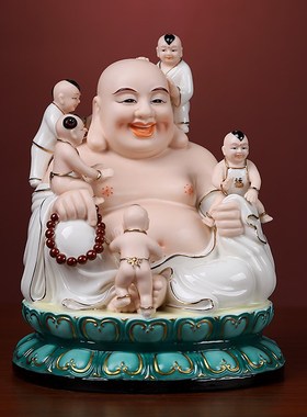 快速发货戴玉f堂 陶瓷笑佛大肚佛佛像居家家供摆件 坐古莲描金彩