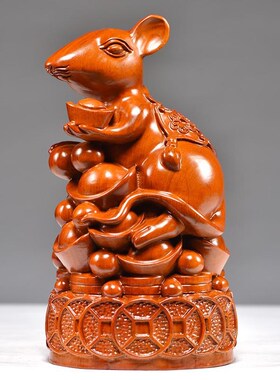 快速发货花梨木雕老鼠摆s件动物生肖木鼠客厅实木质家居客厅饰品