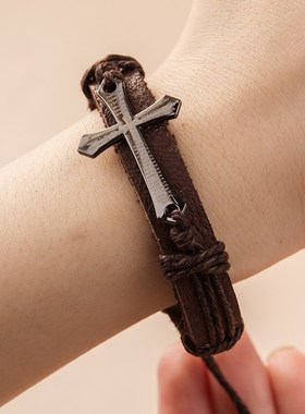 现货速发十字架手链复古少年男孩孩街头手串 手腕装饰饰品