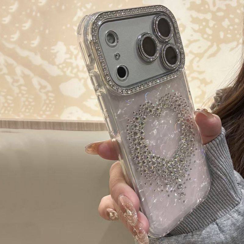 新款高级闪钻爱心贝壳纹苹果17promax/16/15/14手机壳全包防摔壳,淘宝优惠券,粉丝福利购,淘宝优惠卷