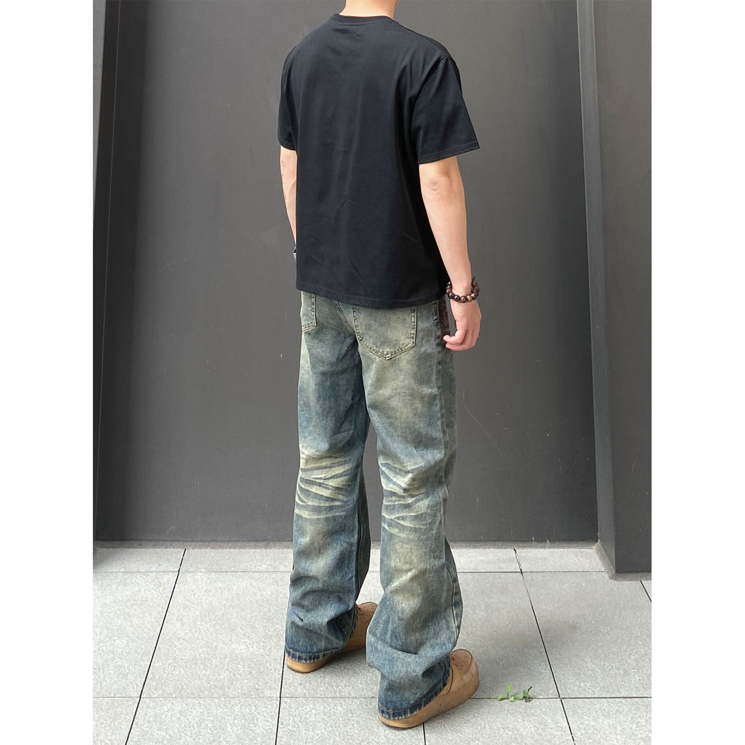 98SQUID 美式怀旧vintage水洗猫须牛仔裤男女宽松阔腿休闲长裤潮 - 图2