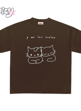 Non standard 复古Y2K甜妹搞怪猫咪涂鸦短袖T恤软萌宽松态度tee