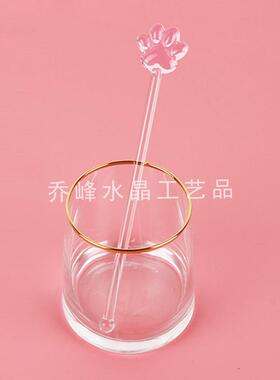 可爱创意透明长柄玻璃搅拌勺粉色猫爪搅拌棒可爱少女玻璃调酒棒
