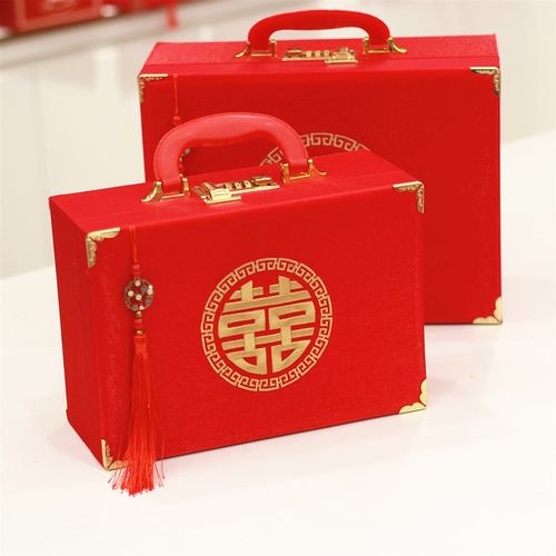 结婚礼金箱高档布艺n密码锁礼金盒翻盖流苏中式加厚彩礼钱现金箱 - 图2