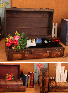 复古老式手提箱摆件欧式皮箱收纳A箱木箱子橱窗怀旧拍摄道具装饰