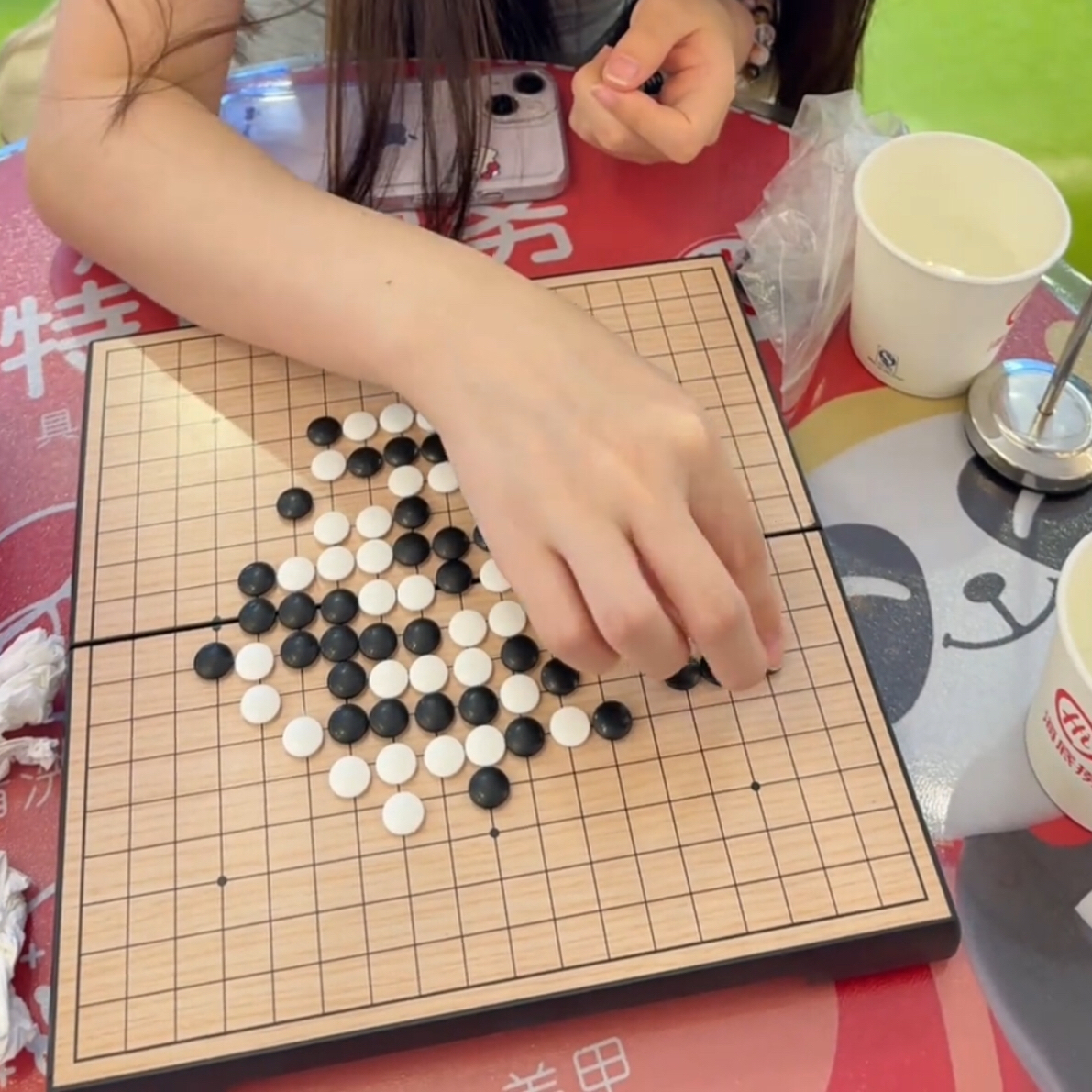 折叠便携19路棋盘送学生初学者黑白棋子儿童磁性棋围棋五子棋套装 - 图0