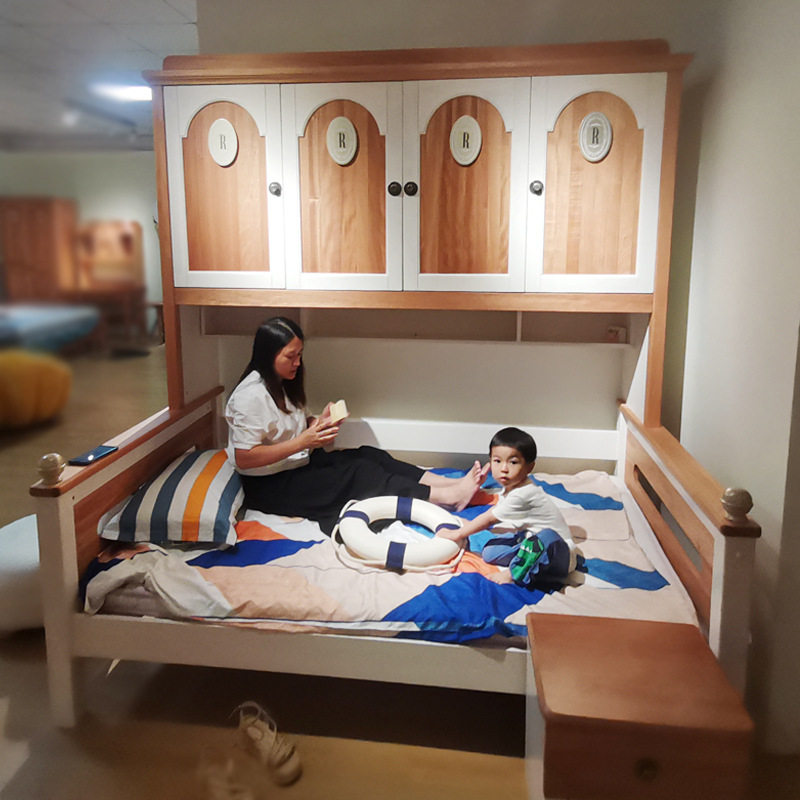 SLAAB836全实木儿童衣柜床一体床柜储物小户型省空间高箱床卧室家,淘宝优惠券,粉丝福利购,淘宝优惠卷