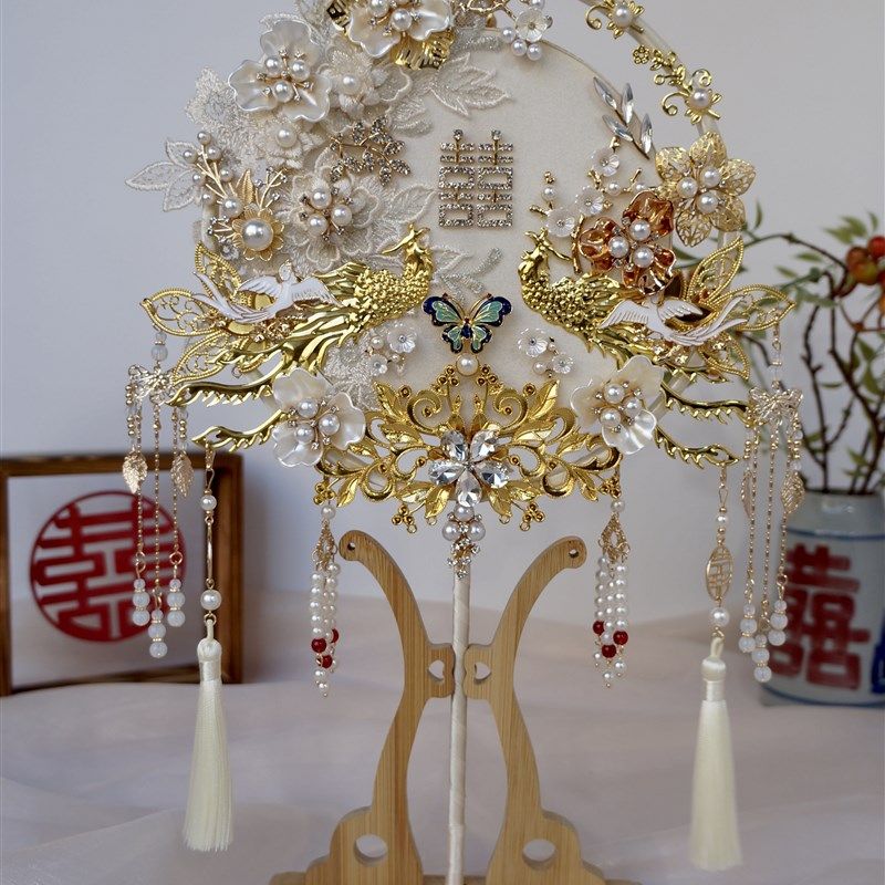 新娘结婚团扇双面双色中式婚v礼秀禾服高级重工手工diy材料包喜扇,淘宝优惠券,粉丝福利购,淘宝优惠卷