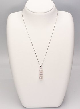 7.5毫米3颗WG珍珠吊坠 宇和岛珍珠 竖向三颗 粉白色 珍珠 吊坠 可