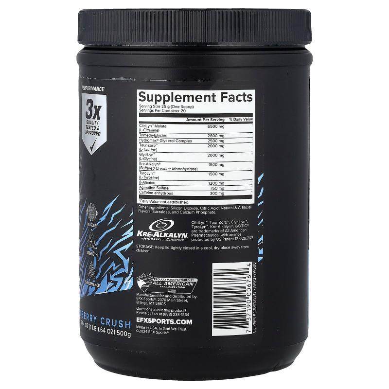 EFX,K-otic® Pre-Workout, Blueberry Crush, 1 lb 1.64 oz (500 - 图0