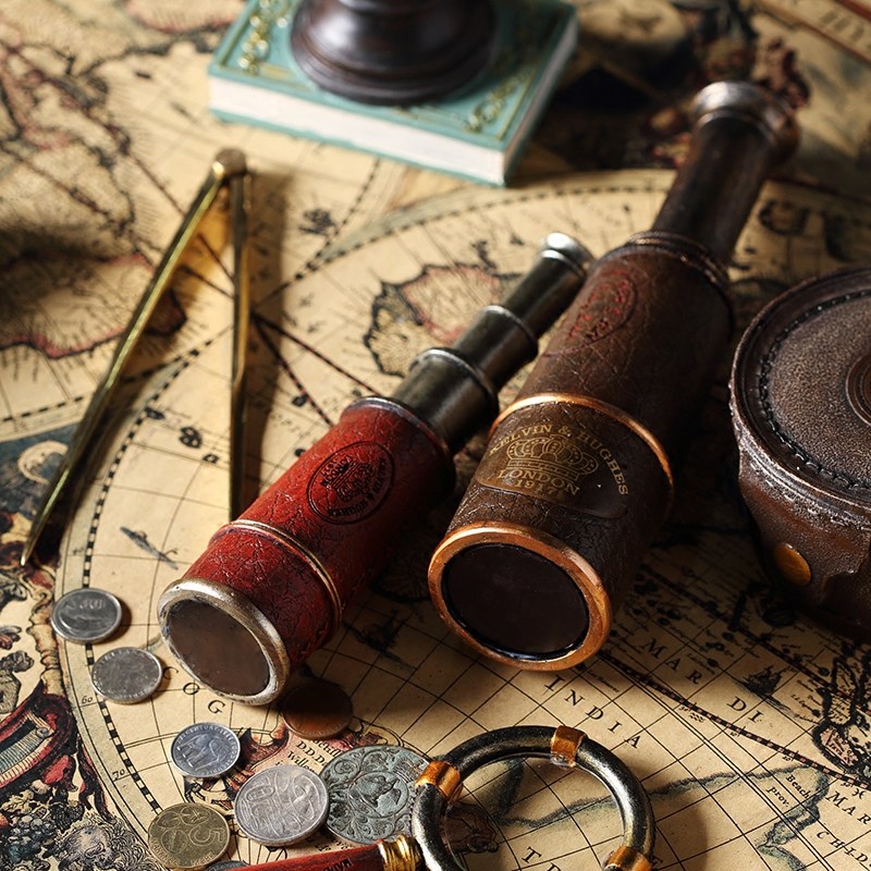 美式复古怀旧创意装饰品客厅w样板房酒柜橱窗搁板陈列摆件望远镜,淘宝优惠券,粉丝福利购,淘宝优惠卷