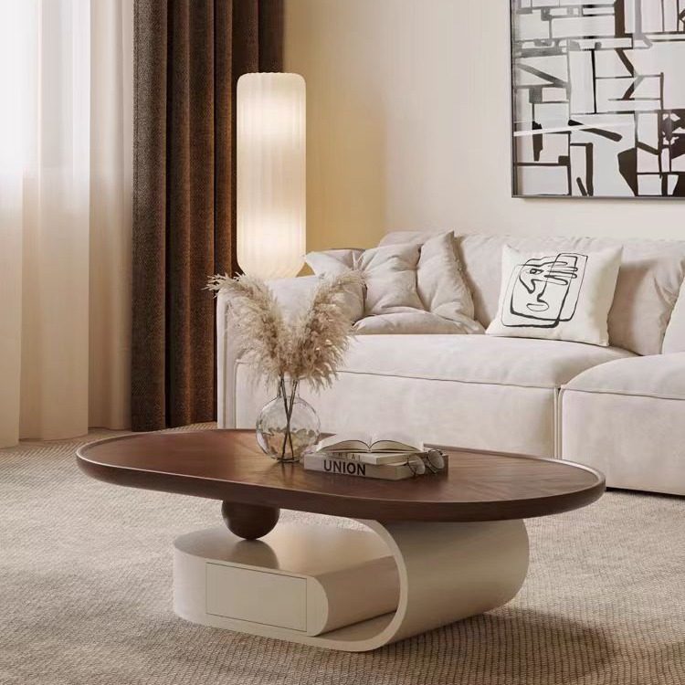 中古风椭圆形茶几客厅家用设计师现代极简小户型胡桃木色创意茶几,淘宝优惠券,粉丝福利购,淘宝优惠卷