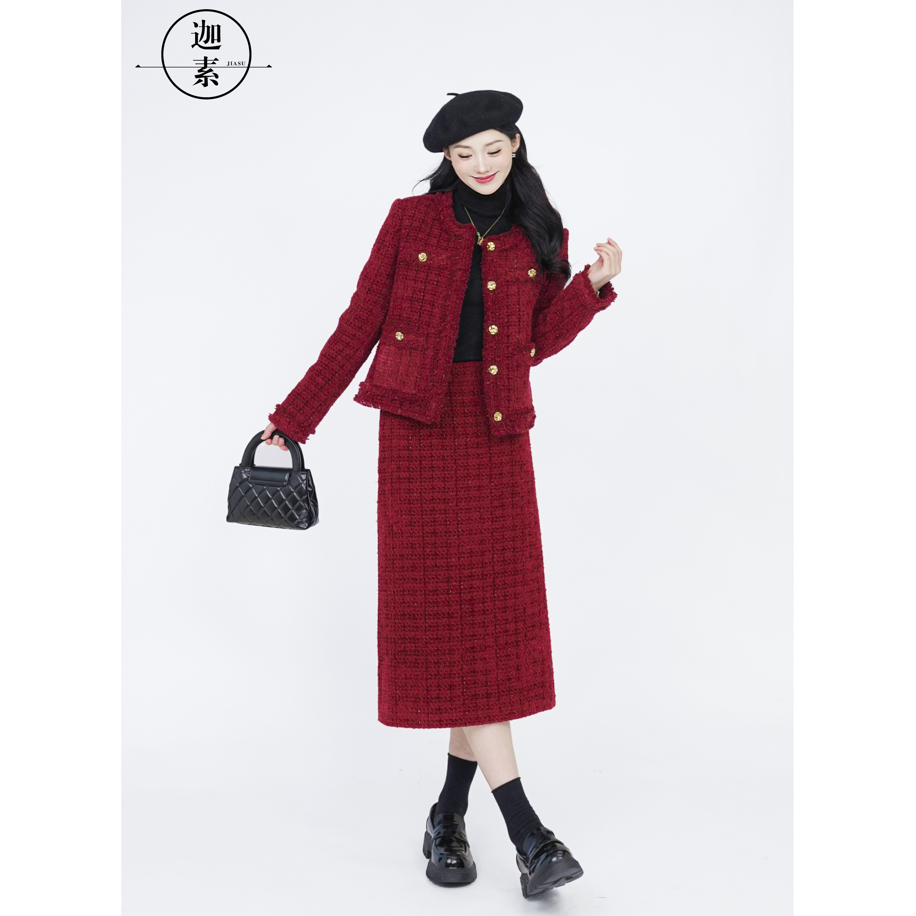 JIASU【西西里的美丽传说】 2024冬季小香套装迦素羊毛羽绒S388-1