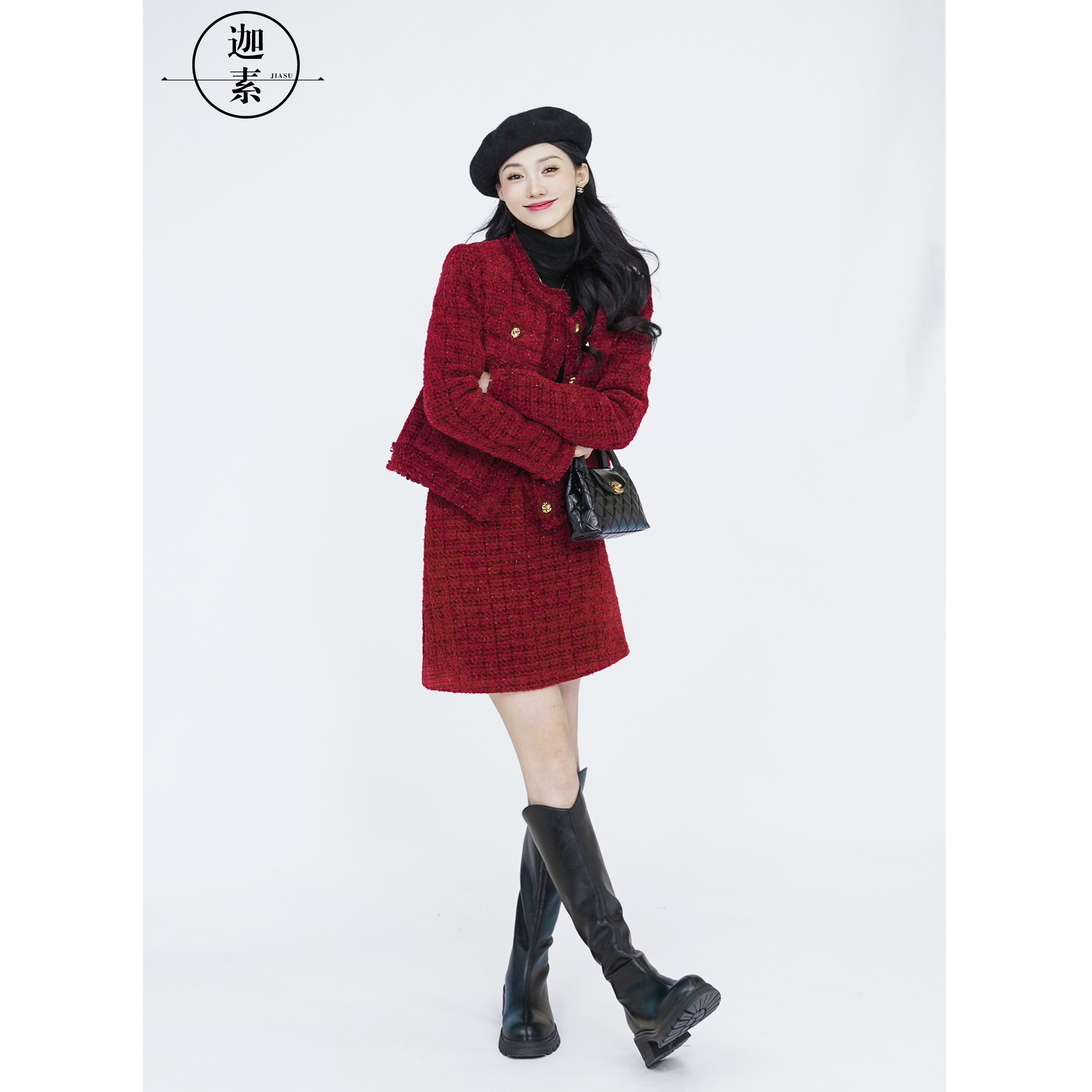 JIASU【西西里的美丽传说】 2024冬季小香套装迦素羊毛羽绒S388-1