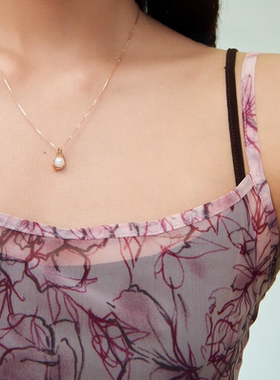 18K金正圆珍珠项链女悦己系列钻石锁骨链时尚百搭送女友礼物