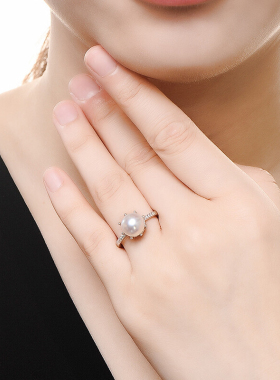 淡水珍珠戒指S925银强光圆精美时尚轻奢开口女戒节日生日礼物