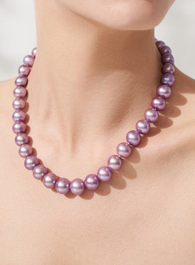 九紫离火爱迪生珍珠项链S925银圆强光泽紫色淡水珍珠珠链送妈妈