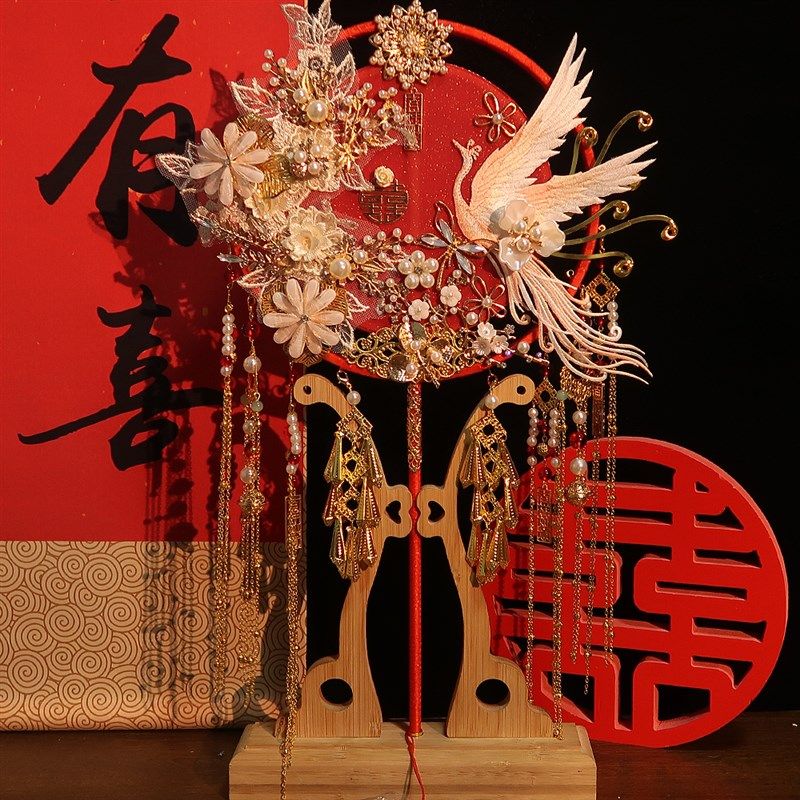 中式团扇diy材料包成品新w娘结婚出嫁龙凤秀禾服手捧花束双面双圈,淘宝优惠券,粉丝福利购,淘宝优惠卷