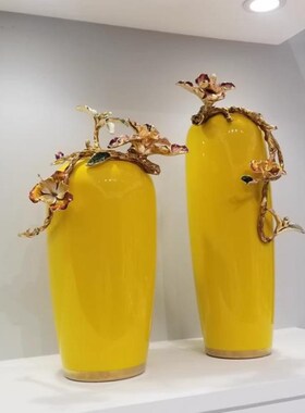 轻奢珐琅彩花瓶美式客厅桌面陶A瓷餐桌插花摆件电视柜酒玄关装饰