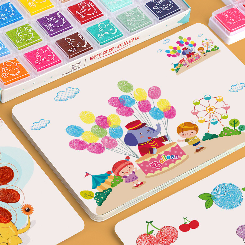 儿童指印画涂鸦彩色手指画家用小孩幼儿宝宝玩具点点艺术启蒙画册 - 图0